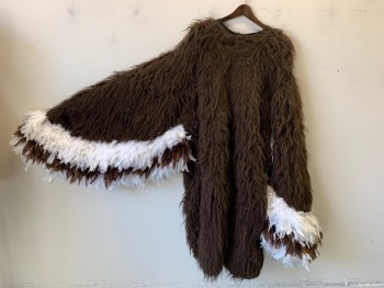 MTO, Dk Brown, White, Yellow, Synthetic, Feathers, Color Blocking, BODY- , Body is Dk Brown Faux Fur with Brown and White Chicken Feathers on Wings, Center Back Zipper,