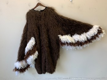 Unisex, Piece 2, MTO, Dk Brown, White, Yellow, Synthetic, Feathers, Color Blocking, W<38, C<42, BODY- , Body is Dk Brown Faux Fur with Brown and White Chicken Feathers on Wings, Center Back Zipper,