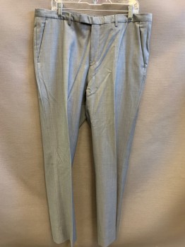 BOSS, Gray, Wool, Solid, Flat Front, 4 Pockets, Belt Loops,