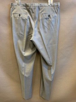 BOSS, Gray, Wool, Solid, Flat Front, 4 Pockets, Belt Loops,