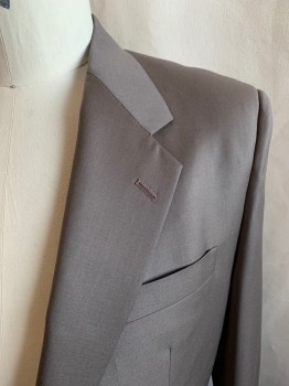 MTO, Putty/Khaki Gray, Wool, Solid, SUIT JACKET, Single Breasted, 2 Buttons, Notched Lapel, 3 Pockets, 3 Button Cuffs, 1 Back Vent