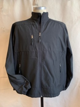 Mens, Casual Jacket, HARTWELL, Black, Polyester, Solid, M, (DOUBLE)  Collar Attached, Fleece (attached) Lining, Zip Front, 3 Pockets with Zipper, Long Sleeves,