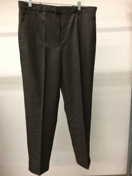 Mens, Suit, Pants, MTO, Brown, Rust Orange, Wool, Plaid, 34/30, Flat Front, Zip Front, Cuffed, Multiple
