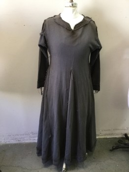 Womens, Historical Fiction Dress, N/L, Gray, Brown, Cotton, Solid, 44, 42, Medieval Aged/Distressed,  Waffle Weave Like Pattern, Freyed Seams, Long Sleeves,