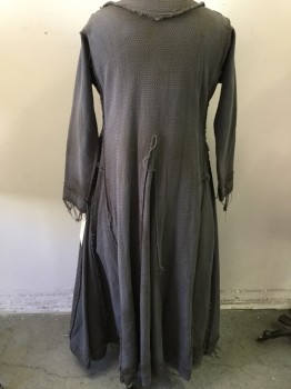 N/L, Gray, Brown, Cotton, Solid, Medieval Aged/Distressed,  Waffle Weave Like Pattern, Freyed Seams, Long Sleeves,
