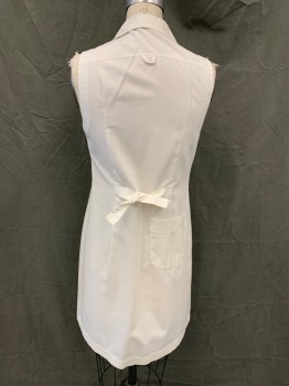 META, White, Polyester, Cotton, Solid, Sleeveless, Button Front, Collar Attached, Notched Lapel, 3 Pockets, 2 Tab Back Tie, 1 Back Pocket, Multiple