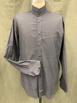 ENGLISH LAUNDRY, Gray, Black, Cotton, Diamonds, Grid , Octagon Silver Button Front, Band Collar with Extended Collar, Long Sleeves, Button Cuff