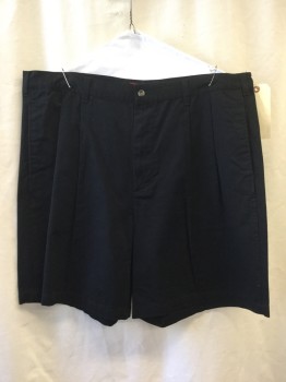 Mens, Shorts, CHAPS, Black, Cotton, Solid, 40, Dbl Pleated, 4 Pockets, Belt Loops,