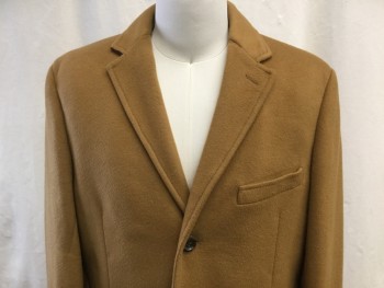 Mens, Coat, Overcoat, J CREW, Putty/Khaki Gray, Khaki Brown, Wool, Heathered, L, 42L, Notched Lapel, Single-Breasted Concealed Button Closure, 1 Chest Welt Pocket, 3 Besom Pockets, Back Vent, Below the Knee Length, 3 Lined Topstitch Detail