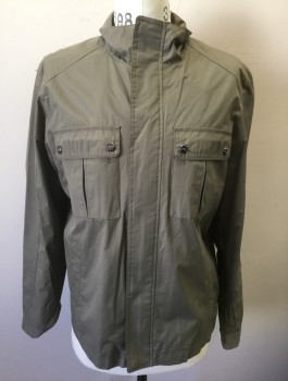Mens, Casual Jacket, MARC NEW YORK, Warm Gray, Polyester, Solid, M, Lightweight Jacket, Zip and Snap Front, 4 Pockets: 2 Patch Pocket with Button Snap Closures at Chest, 2 Welt Pockets at Hips