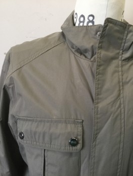 Mens, Casual Jacket, MARC NEW YORK, Warm Gray, Polyester, Solid, M, Lightweight Jacket, Zip and Snap Front, 4 Pockets: 2 Patch Pocket with Button Snap Closures at Chest, 2 Welt Pockets at Hips