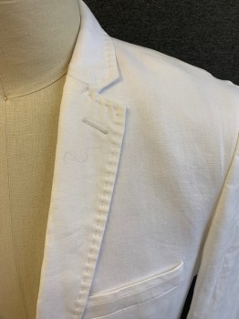 INC, White, Linen, Ramie, Solid, Single Breasted, Collar Attached, Notched Lapel, Hand Picked Collar/Lapel, 3 Pockets