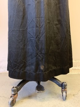 Womens, Skirt 1890s-1910s, NL, Black, Silk, Solid, W 26, Satin, Two Pockets with Pearl Gray Buttons, Side Closure Snaps