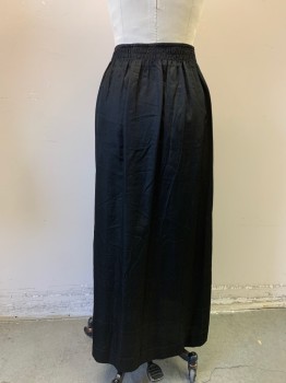 Womens, Skirt 1890s-1910s, NL, Black, Silk, Solid, W 26, Satin, Two Pockets with Pearl Gray Buttons, Side Closure Snaps
