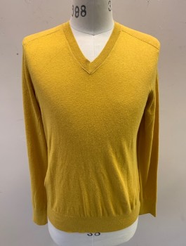 Mens, Pullover Sweater, BANANA REPUBLIC, Mustard Yellow, Silk, Linen, Solid, S, Knit, Long Sleeves, V-neck