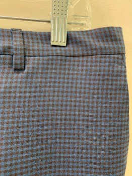 Mens, Suit, Pants, PAUL SMITH, Blue, Brown, Wool, Gingham, 34/33, Side Pockets, Zip Front, F.F, 2 Bacl Pockets