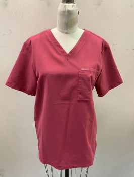 Womens, Nurse, Top/Smock, JAANUU, Dusty Rose Pink, Polyester, Rayon, Solid, S, S/S, V-N, Chest Patch Pocket