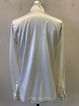 NO LABEL, Pearl White, Silk, Solid, L/S, Stand Collar, Side Gold Buttons,