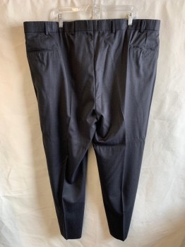 Mens, Suit, Pants, BROOKS BROTHERS, Charcoal Gray, Wool, Heathered, L31, W46, Zip Front, Button Closure, Extended Waistband, F.F, 4 Pockets, Creased Front