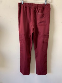 JAANUU, Red Burgundy, Polyester, Rayon, Elastic Waist, Drawstring, Side Pockets, 2 Zip Pockets at Thighs, 2 Patch Pockets at Thighs