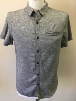 THE RAIL, Heather Gray, Cotton, Solid, Short Sleeves, Button Front, Collar Attached, Black Buttons, 1 Welt Pocket
