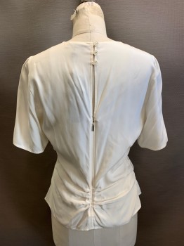 Womens, Blouse, RAG & BONE, Ivory White, Silk, Solid, 6, Round Neck, S/S, Ruching Down Front, Zip Back, 3 Buttons at Back, Keyhole,