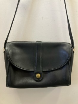 N/L, Black, Leather, Solid, Shoulder Strap With Adjustable Buckle, Gold Hardware, Snap Btn Closure