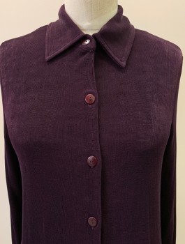 PARIS ALHANADA, Plum Purple, Acetate, Lycra, Solid, L/S, Button Front, Collar Attached, Side Slits