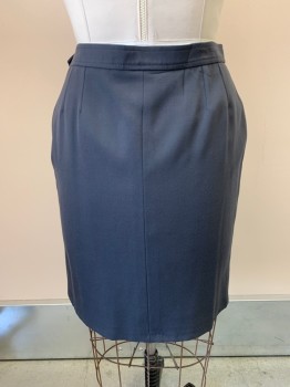 YVES SAINT LAURENT, Dk Gray, Wool, Solid, Side Zipper, Button Closure, Pleated Front, 2 Pockets