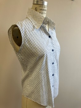 Womens, Blouse, PERMANENT PRESS, B 36, White with Navy Polka Dots, Slvls, B.F., C.A., Polyester Cotton