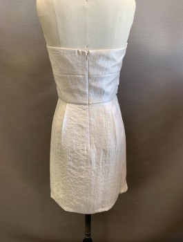Womens, Cocktail Dress, MAX & CLEO , Beige, Rayon, Polyester, 4, Shiny Fabric, Strapless, Pleated Under Bust, Pleated Waistband, Pleated Skirt, 2 Pockets, Zip Back