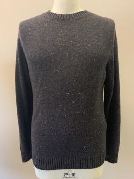 Mens, Pullover Sweater, A.P.C., Charcoal Gray, Black, Red, White, Beige, Wool, Speckled, L, L/S, Crew Neck,