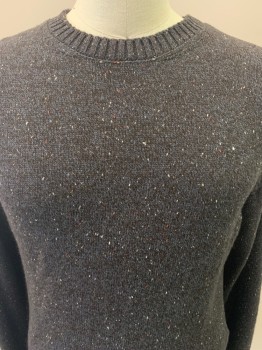 Mens, Pullover Sweater, A.P.C., Charcoal Gray, Black, Red, White, Beige, Wool, Speckled, L, L/S, Crew Neck,
