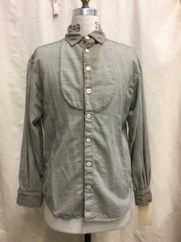 Gray, Wool, Heathered, Button Front, Collar Attached, Long Sleeves, Bib Front