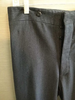 MTO, Black, White, Wool, Stripes - Pin, Flat Front, Button Fly,  Suspender Buttons, Flap Back Pockets