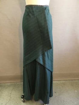 N/L, Forest Green, Orange, Cream, Wool, Stripes - Pin, with 1/2" Charcoal Faille Waistband, Hidden Side Front Hook & Eye Closures, Pleats At Hem On Either Side, 2 Columns Of Dark Green Decorative Buttons Near Hem, Asymmetric Diagonal Panels In Back, Floor Length Hem, Made To Order,