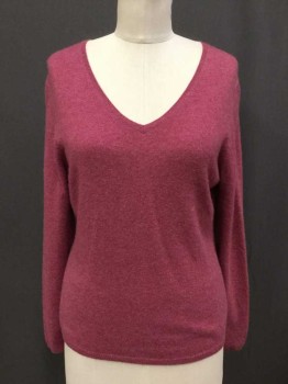 Womens, Pullover, CHARTER CLUB, Raspberry Pink, Cashmere, Heathered, M, Heather Raspberry-pink, Large V-neck, Long Sleeves,