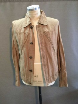 Mens, Casual Jacket, TROVATA, Tan Brown, Cotton, Herringbone, M, C.A., B.F., Reversed Fabric Inlay At Front/Back/Sleeves, 2 Pckts, L/S,