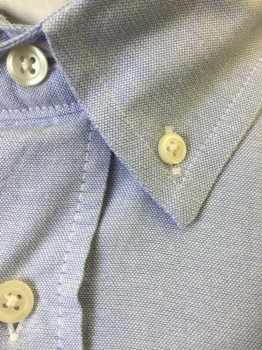COVINGTON, Lt Blue, Cotton, Birds Eye Weave, Oxford Cloth, Short Sleeve Button Front, Collar Attached, Button Down Collar, 1 Pocket