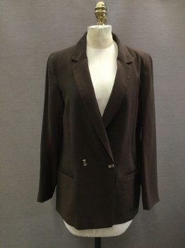 Womens, Blazer, H&M, Dk Brown, Viscose, Polyester, Solid, 4, Double Breasted, Collar Attached, Notched Lapel, 2 Pockets