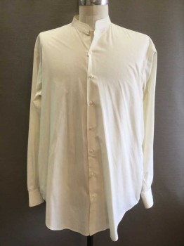 N/L, White, Cotton, Solid, Long Sleeve Button Front, Band Collar,  Button Cuffs, Made To Order