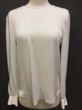 THEORY, Cream, Silk, Solid, Long Sleeves, Invisible Zipper at Center Back, Round Neck,  2 Button Cuffs