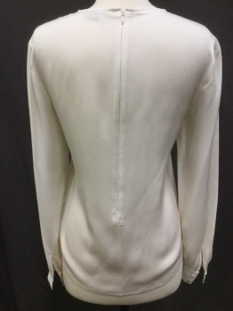 THEORY, Cream, Silk, Solid, Long Sleeves, Invisible Zipper at Center Back, Round Neck,  2 Button Cuffs
