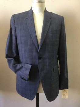 Mens, Sportcoat/Blazer, PAUL SMITH, Dusty Blue, Navy Blue, Wool, Plaid, 40S, 2 Buttons,  Notched Lapel, 3 Pockets,