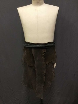 MTO, Brown, Black, Leather, Solid, Layered Scraps With Attached Elephant Hide Textured Extra Long Ties