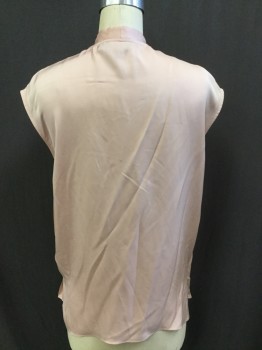 THEORY, Blush Pink, Silk, Solid, Sleeveless, V-neck Surplice, Attached Tie Neck