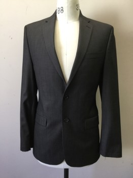 CALVIN KLEIN, Dk Gray, Wool, Stripes - Micro, Single Breasted, Collar Attached, Notched Lapel, 2 Buttons,  3 Pockets
