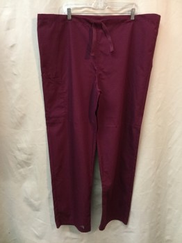 NO LABEL, Red Burgundy, Cotton, Polyester, Solid, Drawstring Waist, 1 Patch Pocket in Back
