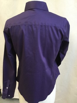 Womens, Blouse, DEVON & JONES, Purple, Cotton, Polyester, Solid, S, Collar Attached, Button Front, Long Sleeves, Fitted