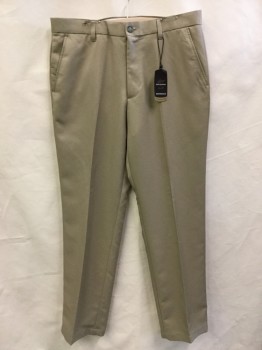 GREG NORMAN, Khaki Brown, Polyester, Solid, Khaki, Flat Front, Zip Front, 4 Pockets